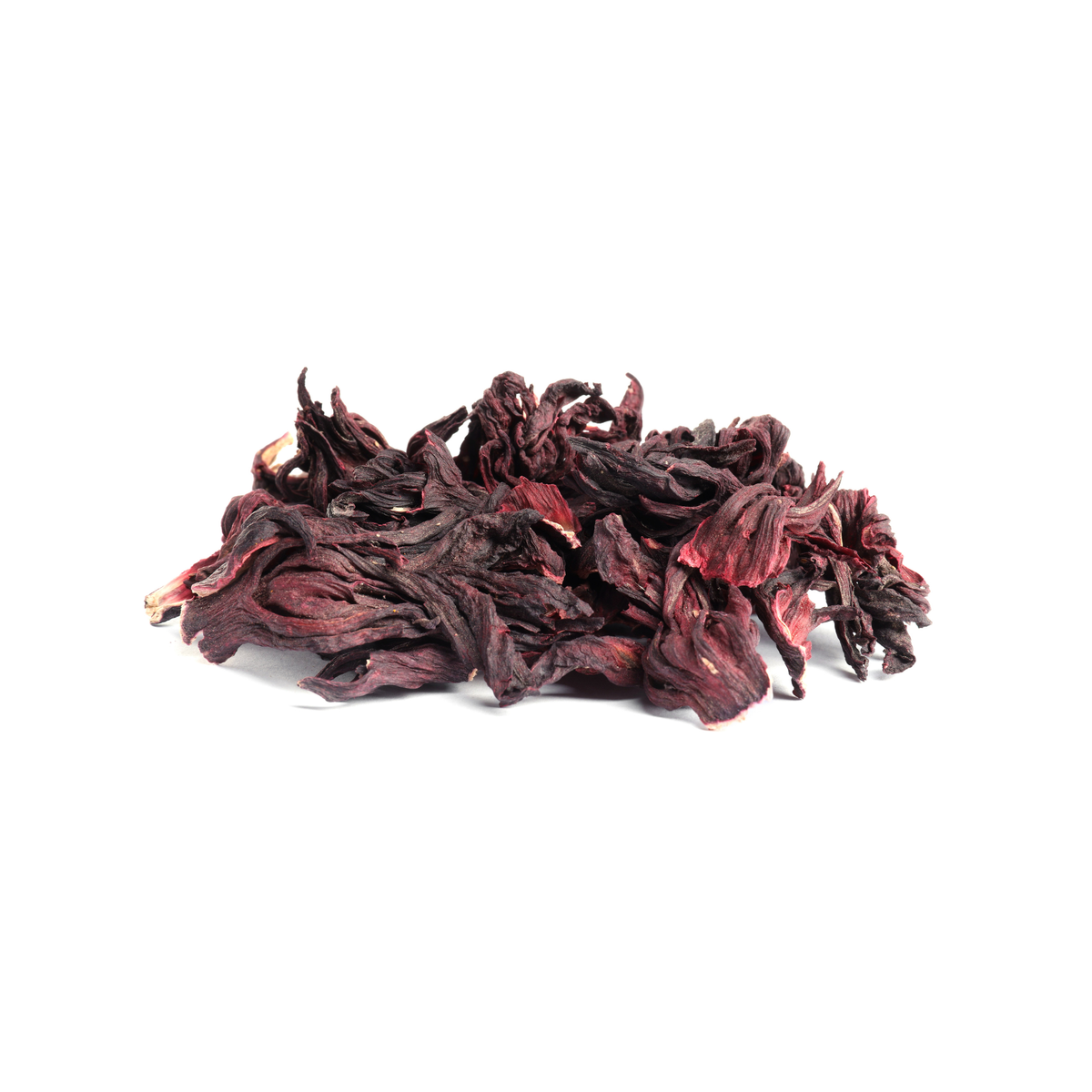 Dried hibiscus calyces on a white background